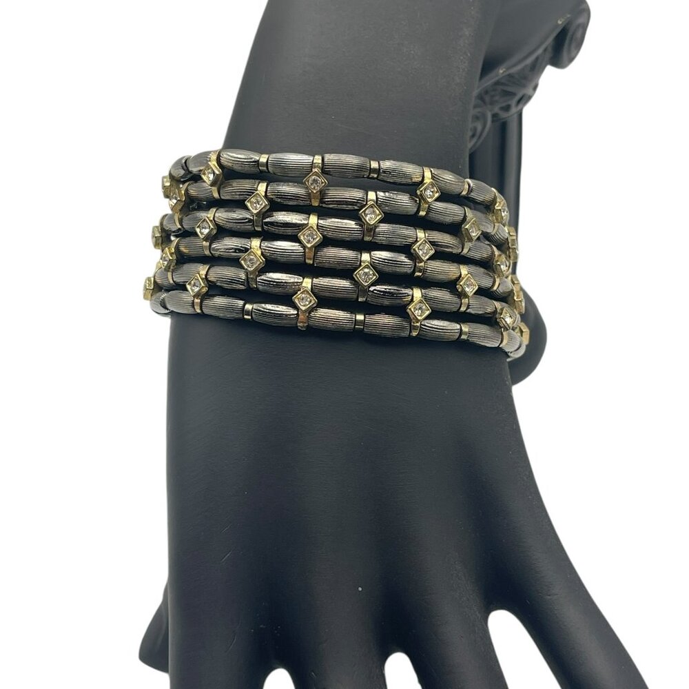 **Stacked Stretch Cuff Bracelet with Crystal Accents